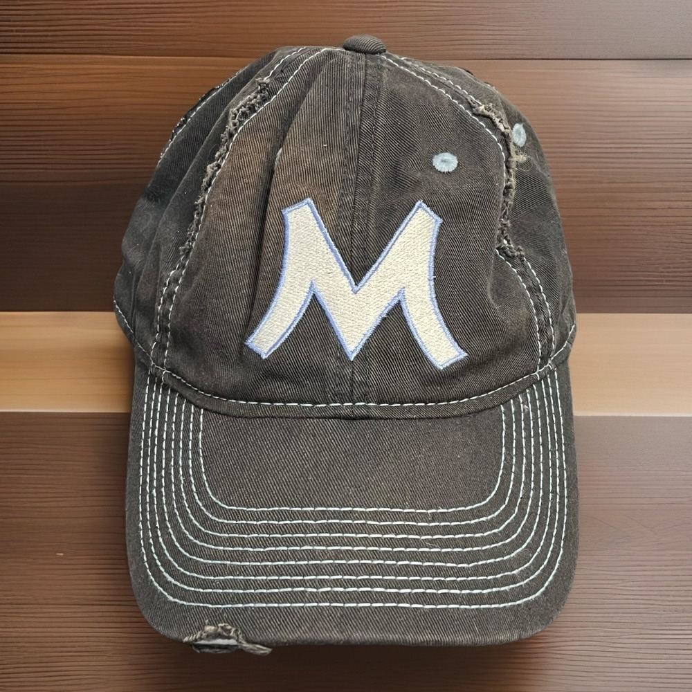 District Dist Rict M Strapback Hat Distressed Style Miami Marlins Adjustable